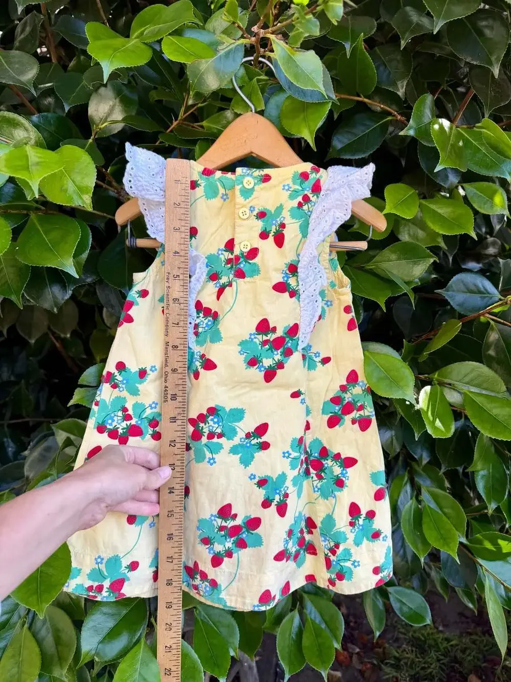 Hanna Andersson Girls Strawberry Print Yellow Woven Swing Dress